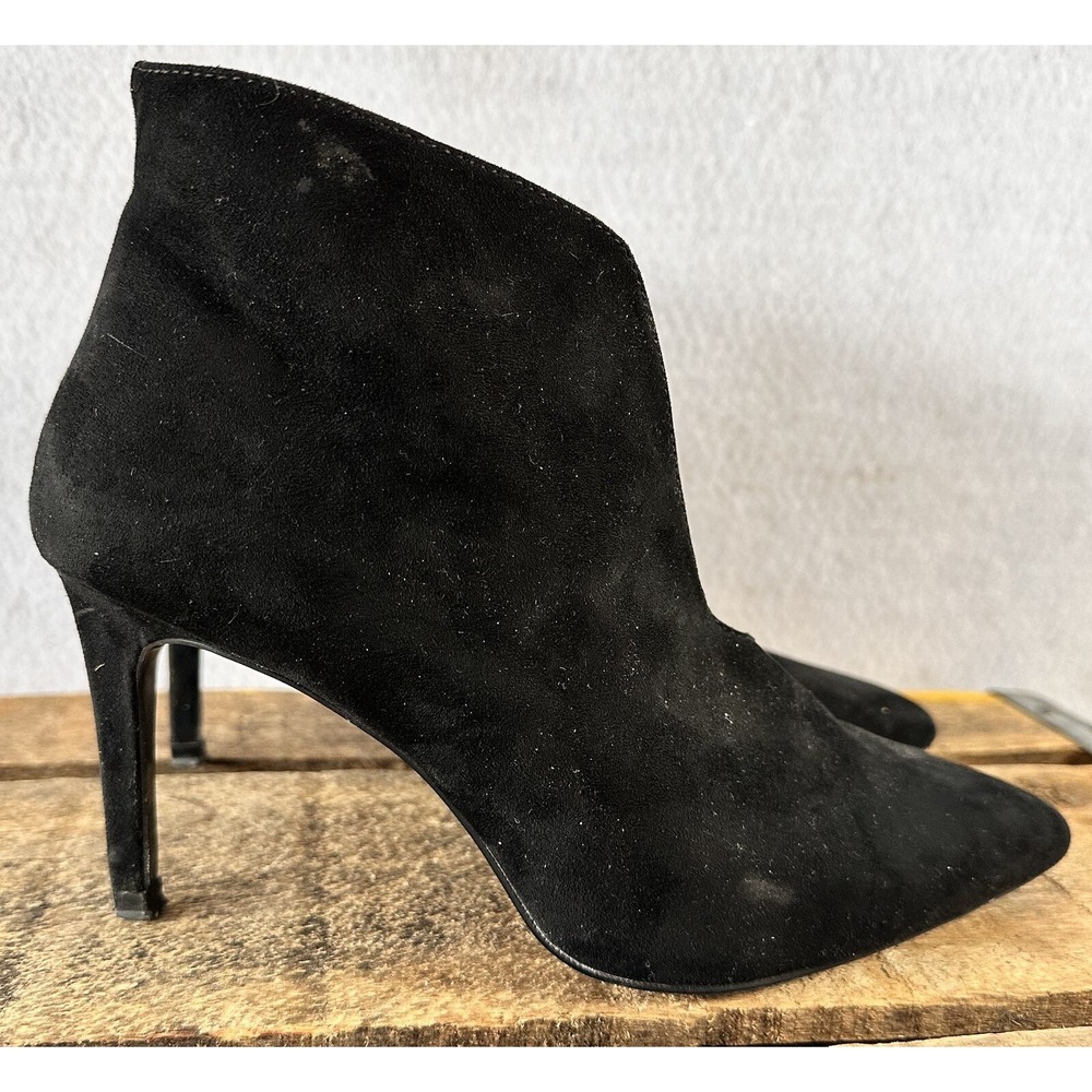 Zara Suede Heels Pointed Toe Stiletto Ankle Booties Women 6.5 Black Excellent